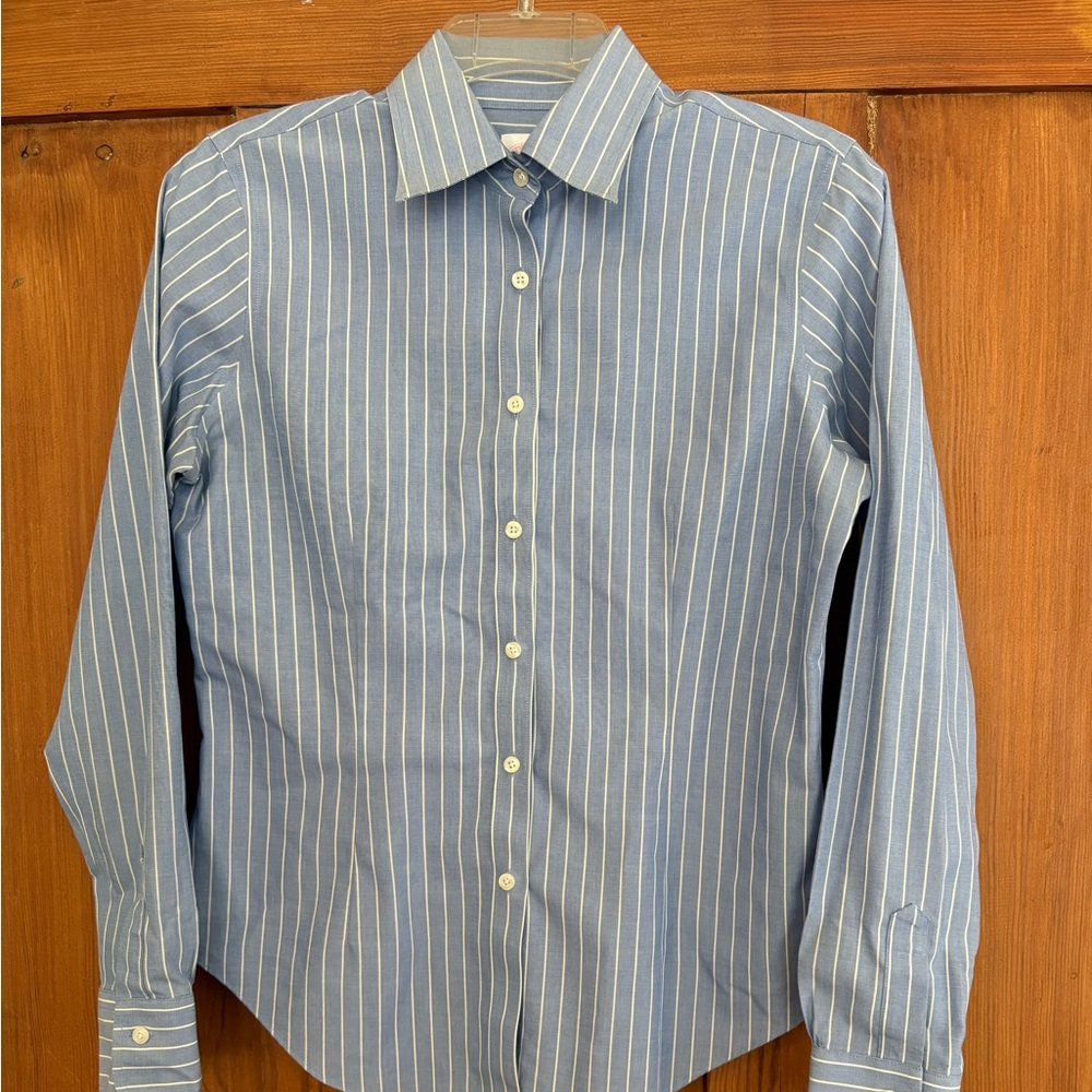 Brooks Brothers Blue and White Pinstripe Dress Shirt Non Iron Tailored Fit 6 - Picture 4 of 4